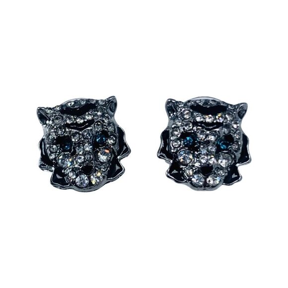 Betsey Johnson Snow Leopard Head Crystal Stud Earrings .5" Magical Creature - Picture 15 of 16